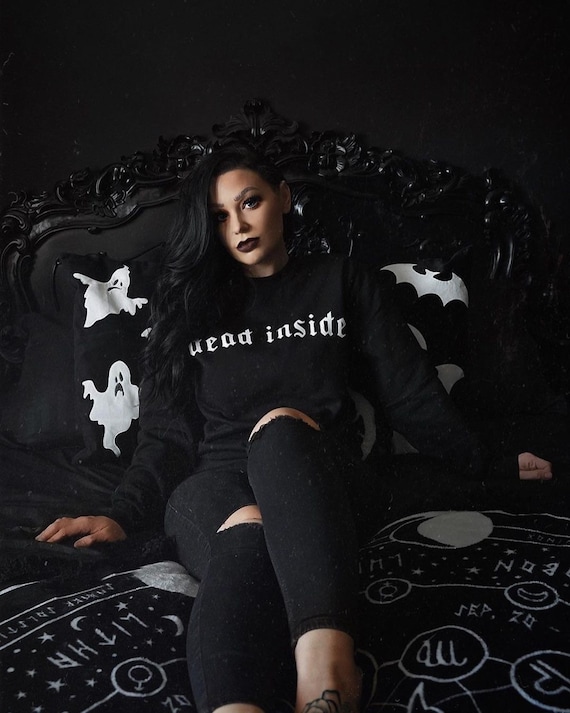 Gothic Printed Slogan Oversized Sweater And Legging Set