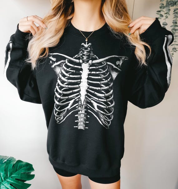 Sweat Vintage Halloween Noir - Squelette Cimetière - Taille XS