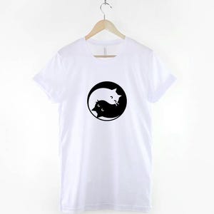 Yin Yang Cats Tranquil Tee, Serene Feline Design (Heather Grey, XS-3XL, Textile Flex Print) image 3