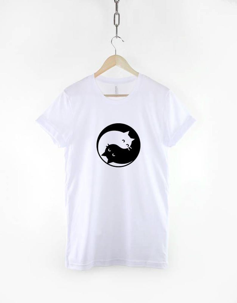 Yin Yang Cats Tranquil Tee, Serene Feline Design (Heather Grey, XS-3XL, Textile Flex Print) image 3