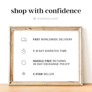 May include: A framed illustration with a white background and black text. The text reads "FAST WORLDWIDE DELIVERY", "1-2 DAY DISPATCH TIME", "HASSLE FREE RETURNS 30 DAY EXCHANGE POLICY", and "5 STAR SELLER". Each line of text is accompanied by a simple icon.