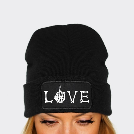 Love Skeleton Beanie Hat Middle Finger 