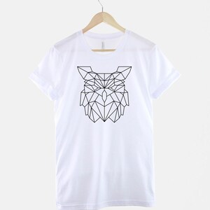 Camiseta de búho geométrico: estampado animal moderno, suave algodón imagen 3