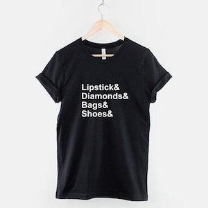 Camiseta con estampado de lápiz labial - Estampado de diamantes glamuroso y chic - Camisa informal moderna, estilo expresivo, corte unisex