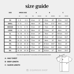 The image is a size guide for a dress and a t-shirt, providing measurements for different sizes ranging from small to large.