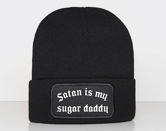 Czapka Satan Sugar Daddy: Czarna wełniana dzianina - Miękki akryl