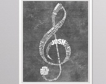Music Teacher Gift - Musician Gift- PERSONALIZED Treble Clef Artwork - Band Gifts Chorus Gift Orchestra Gift last minute christmas gifts