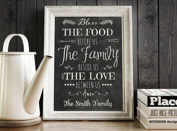 Bless The Food - PERSONALIZED Dining Room Wall Art - PRINTABLE Bless the Food Sign - Dining Room Artwork - Family Name Sign  Bless This Food