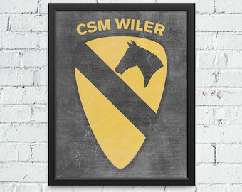 1st Cavalry 1st Cav Division Insignia Artwork Personalized with Soldier's Name and Rank Army Gifts Army Wife Army Mom Army Girlfriend