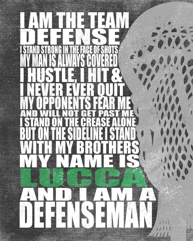 May include: A motivational quote about being a team defence, with the text "I am the team defence" in large white letters on a grey background. The text is surrounded by a green and grey silhouette of a person wearing a helmet.