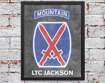 10th Mountain Division Insignia Chalkboard Artwork - Personalized with your Soldier's Name and Rank - Army Gifts, Army Wife, Army Mom