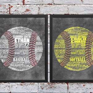 SOFTBALL Gifts BASEBALL Gifts PERSONALIZED Baseball Mitt Artwork Softball Mitt Wall Art Softball Coach Gift Baseball Coach Gift Softball Mom image 6