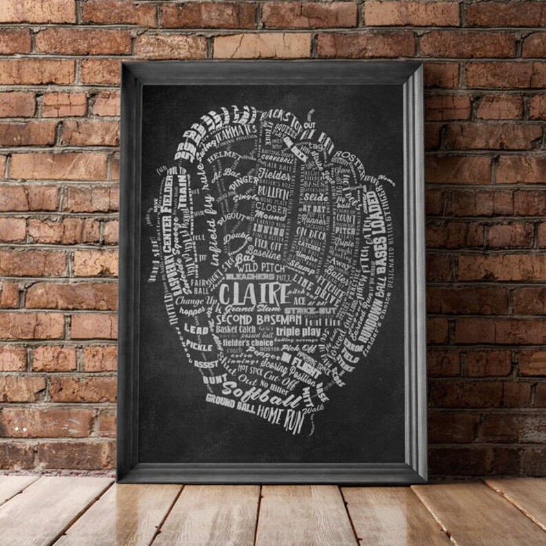 SOFTBALL Gifts BASEBALL Gifts PERSONALIZED Baseball Mitt Artwork Softball Mitt Wall Art Softball Coach Gift Baseball Coach Gift Softball Mom image 1