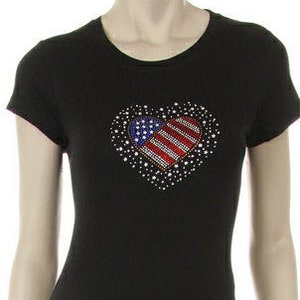 American Flag Heart Rhinestone Shirt