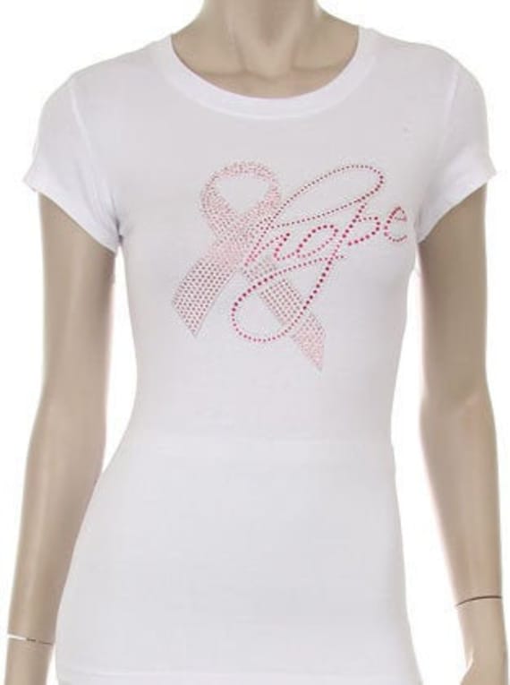 Breast Cancer Awareness Hope Ribbon Support Rhinestone Hot Fix Iron On Transfer