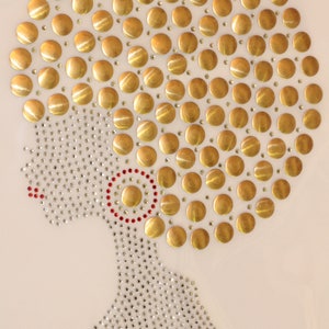 Gold Pompom Hair Afro Lady Nailhead Iron on Transfer