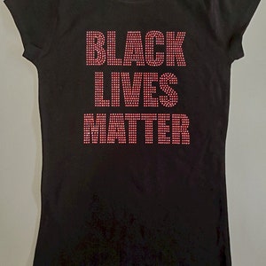 BLACK LIVES MATTER Pink Rhinestud Iron on Shirt