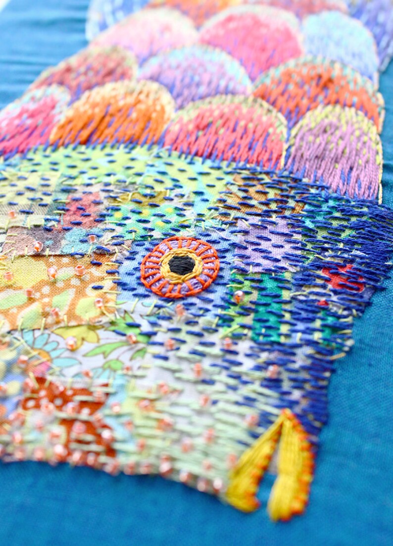 Rainbow fishembroidery mixed media Etsy