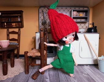 Set pour blythe, salopette ,pull et bonnet pomme pour blythe, tenue de lutin pour blythe, vêtements pour blythe