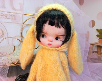 Béguin pour blythe, bonnet lapin pour blythe, chapeau jaune pour blythe, hat pour blythe, accessoire pour blythe