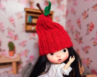 Bonnet pour mini qbaby, bonnet pomme pour little blind melon, chapeau pomme pour petite bjd, hat pour petite poupée