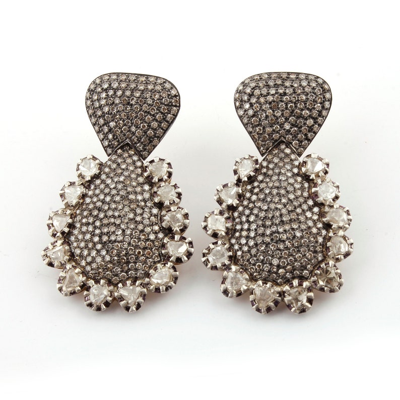 1 Pair Pave Diamond With Rose cut Diamond Earrings Polki Earrings 32mmx28mm ED063 925 Sterling Vermeil