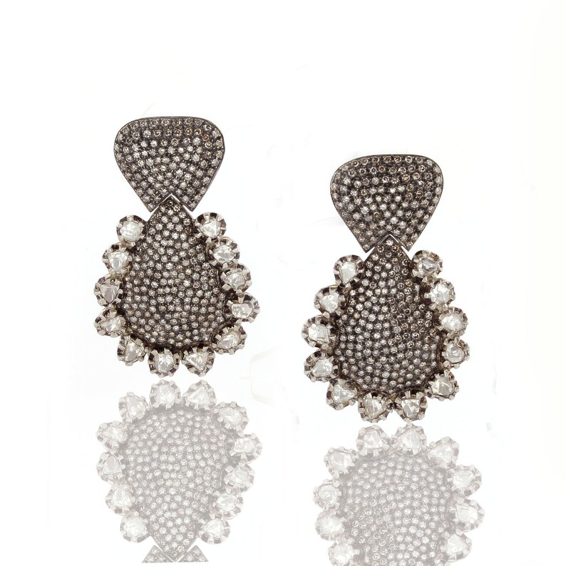 1 Pair Pave Diamond With Rose cut Diamond Earrings Polki Earrings 32mmx28mm ED063 925 Sterling Vermeil