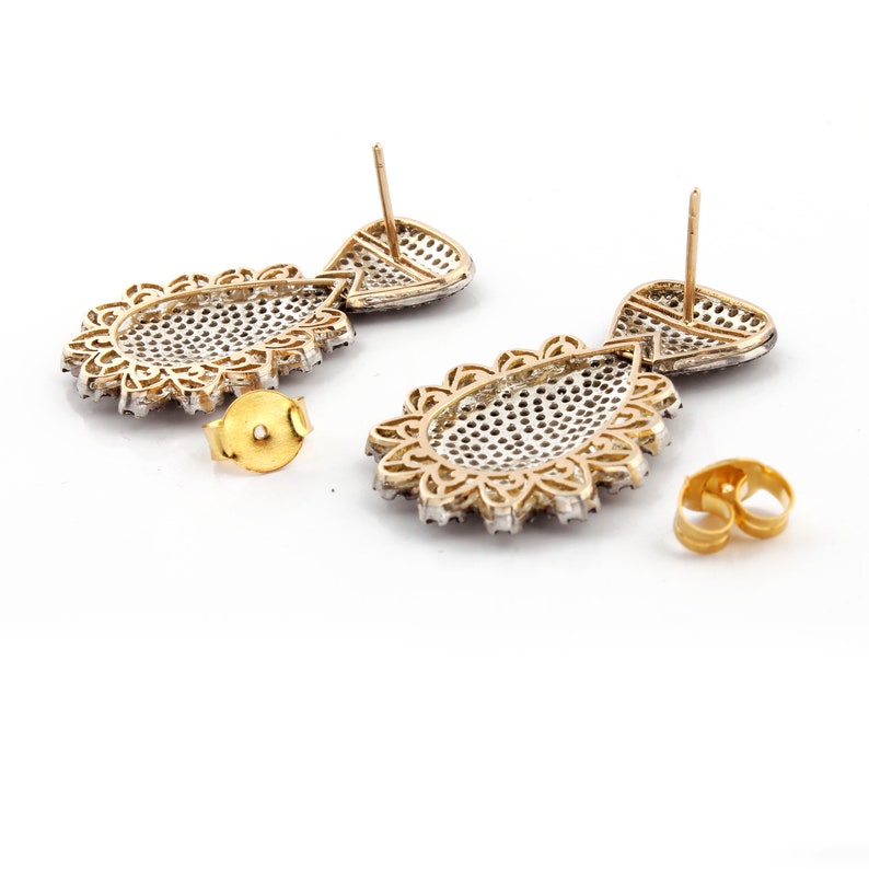 1 Pair Pave Diamond With Rose cut Diamond Earrings Polki Earrings 32mmx28mm ED063 925 Sterling Vermeil