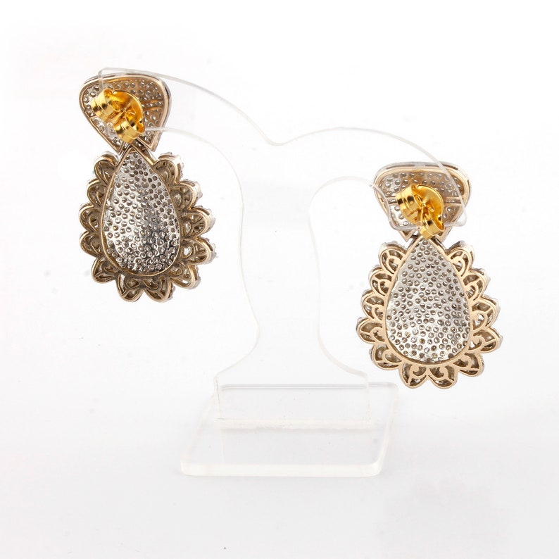 1 Pair Pave Diamond With Rose cut Diamond Earrings Polki Earrings 32mmx28mm ED063 925 Sterling Vermeil