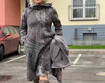 Below Knee Wool Reversible Oriental  Dress by Aiste Anaite ~ Custom Ordering Different Colors ~ More Home than Dress ~ Handmade with Jewelry