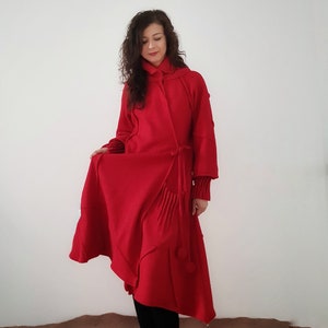 REd New Coat / Unique Contemporary Designer / Coat for Women / Long Jacket for Women / Minimalistic Coat / Cardigan / Autumn Winter Spring