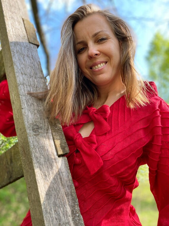 Red linen shop jacket ladies