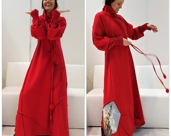 Aiste Anaite Unique Light long Red Coat / Avant Garde / Women long  wool Coat / Plus Size Clothing / Stylish Coat / Maternity Clothing