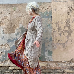 Womens Long Cardigan Jacket ~ Linen Clothing ~  Sculpture on the Fabric Jacket for Women ~ Linen Jacket for Women ~ Womens Dressy Jacket