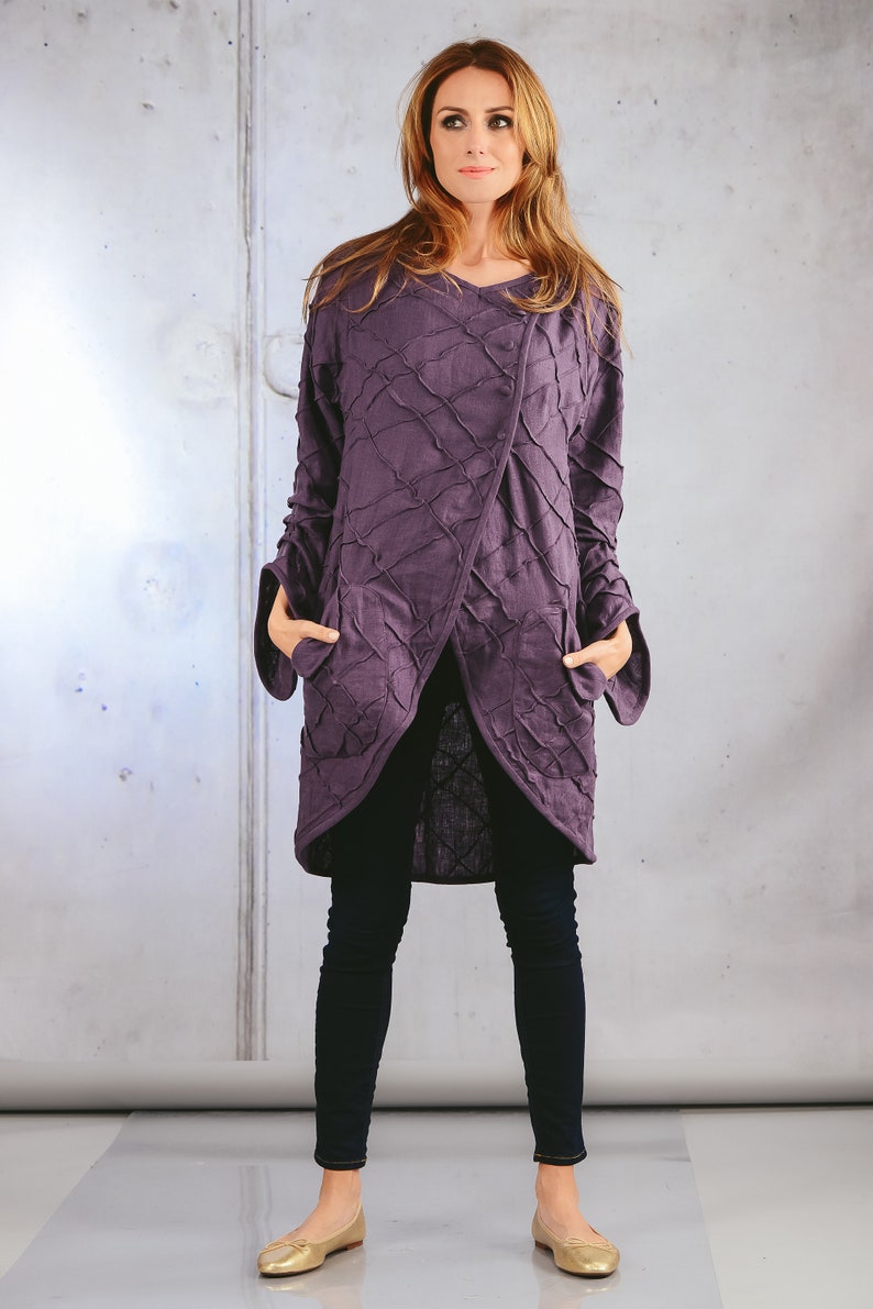 Violette lange Jacke / Leinen Kleidung / violett Blazer ...
