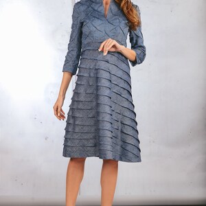 Blue Linen Dress with Sleeves - Sleeved Party Dress - Summer Wedding Attire - Elegant Ceremony, Bridesmaid, and Cocktail Attire image 10