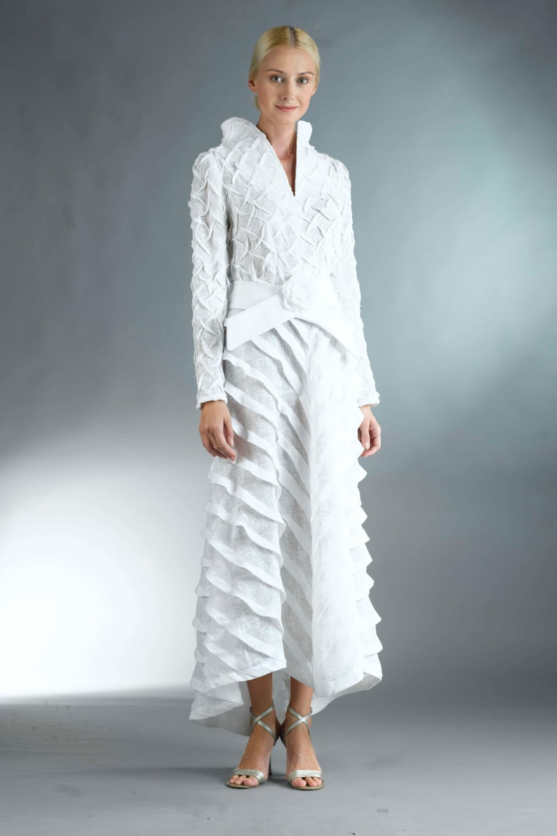 white linen dress with belt