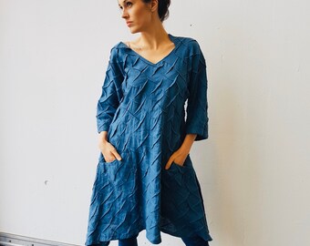 Aiste Anaite Linen  Tunic ~ Unique  Dress ~ Evening Dress ~ Linen Clothing ~ Blue Boho Dress ~ Custom Dress ~ Plus Sizes