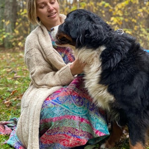 Dog Hair Wool Unisex  Healthy Sheep Wool Cardigan for Man and Women ~ Unique  Hand Knitting Aiste Anaite Warm Jumper Life Style Nature Soul