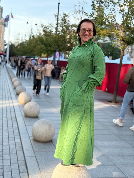 Green Unique Custom Made Cotton Long Dress ~ All Dress With Sleeves ~ Cocktail Dress ~ Long Semi Formal Dress ~ Dress Aiste Anaite