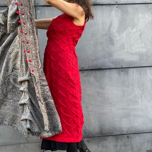 Unique Sculpture on the Fabric Aiste Anaite Red Linen Dress Semi Formal Dress Shirt Dress Womens Clothing Sleeveless Evening Dresses image 8