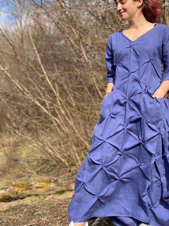 Linen Unique Dress - Bridesmaid Dress Cocktail Linen Dress - Boho Attire - Sleeved Bridal Gown - Perfect for Every Occasion ~ Reversible
