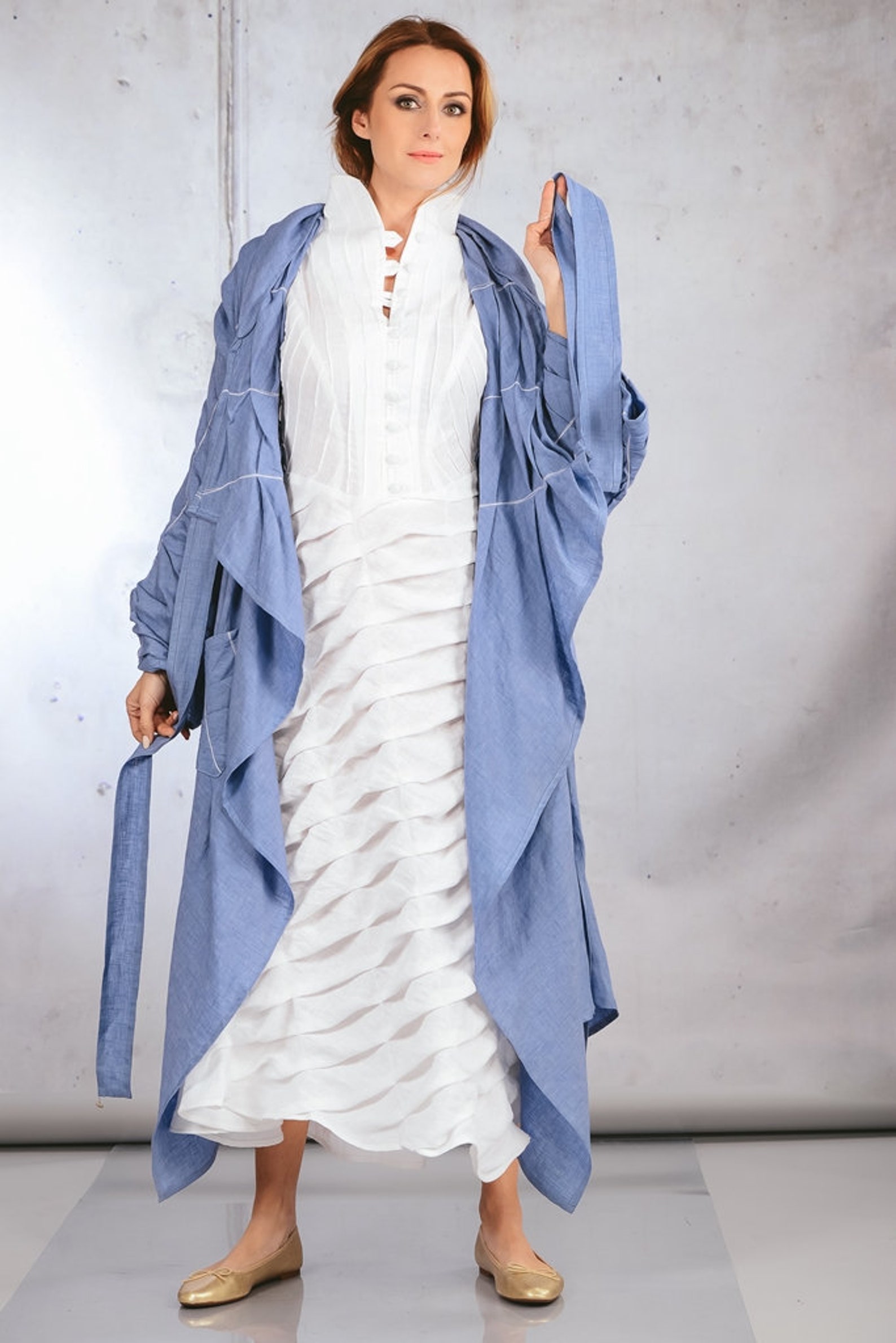 Blue Linen Coat Dress / Long Dress for Women / Linen Dress / Etsy