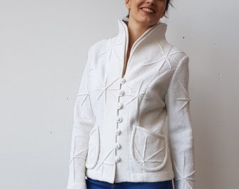 New Jacket / Unique Contemporary Designer / Coat for Women / Long Jacket for Women / White Jacket Women / Cardigan / Autumn Winter Spring