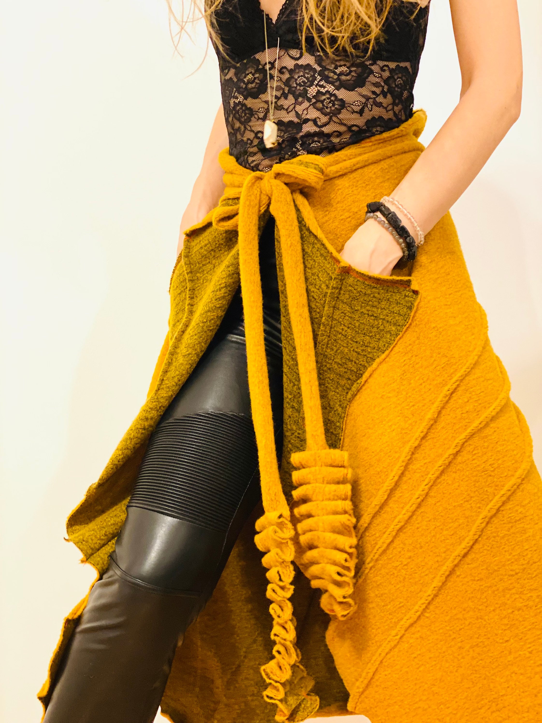 Mustard lace up skirt cheap