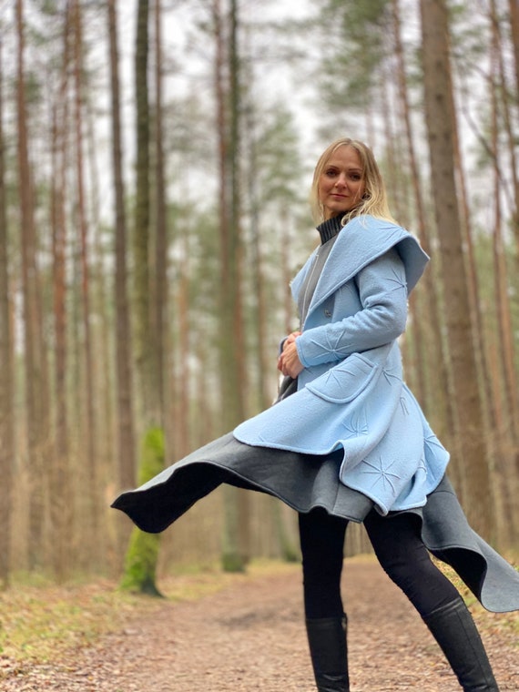 New Light Blue Unique Coat / Coat for Women / Long Jacket New Light Blue Unique Coat / Coat for Women / Long Jacket