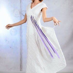 White  Haute Couture  Linen Unique Dress ~ Ceremony Bridesmaid Dress ~ Dress with Sleeves ~ Cocktail Dress ~ Dress for Women ~ Linen Dress