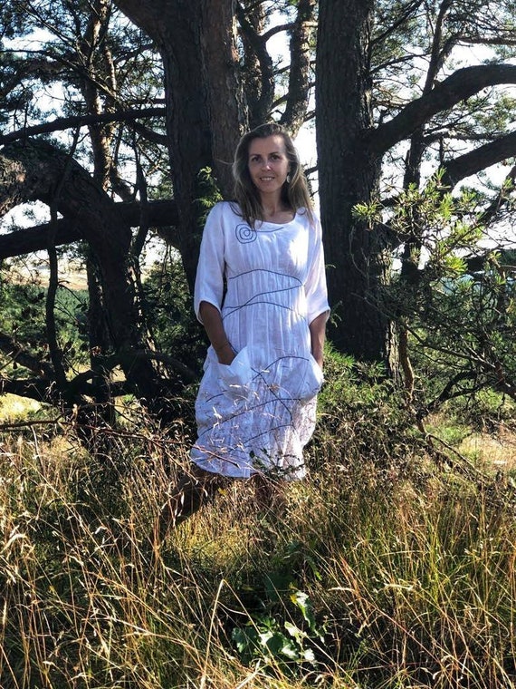 linen dinner dress Ivory Tropical Print Linen Blend Dress - Maxi Dresses