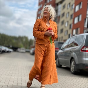 Womens OrangeJacket with Stripes ~ Linen Clothing for Women ~ Linen Jacket for Women ~ Womens Dressy Jacket ~ Custom Jacket ~ Linen Blazer