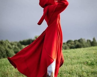Stylish Unique Light long Red Coat ~ Avant Garde Clothing ~ Women long  wool Coat ~ Plus Size Clothing ~ Stylish Coat ~ Maternity Clothing